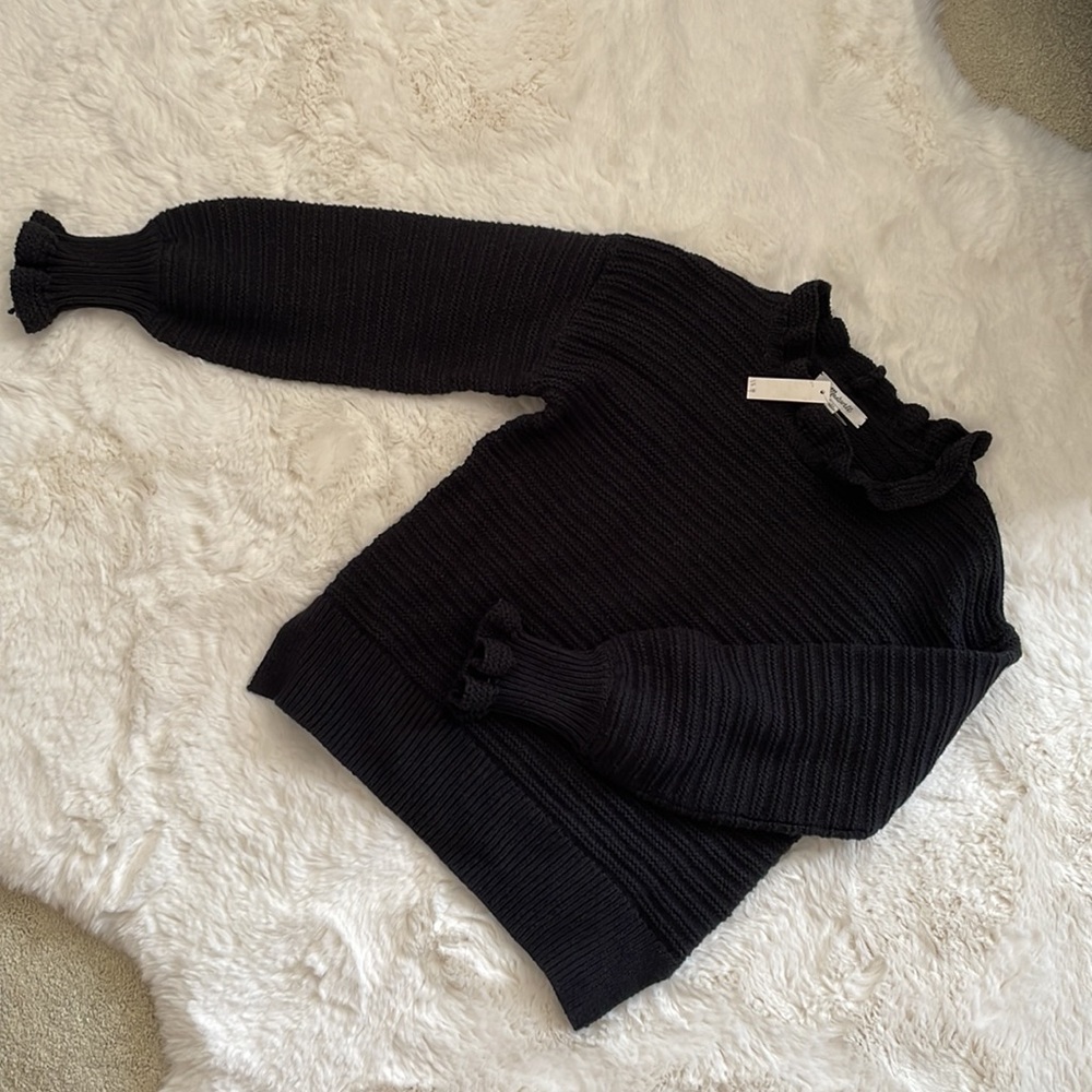 NWT MADEWELL Ruffle-Neck Pullover Sweater in Cotton-Merino Yarn - Picture 6 of 16